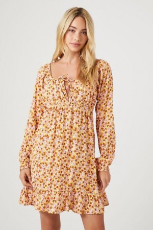 Vestido Forever 21 Floral Print Mini Mujer Rojas Multicolor | OPWQzAcpNAP