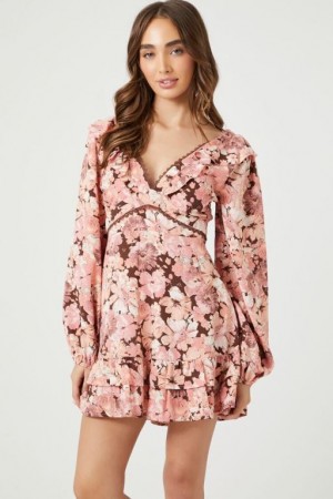 Vestido Forever 21 Floral Ruffle Trim Mini Mujer Rosas Marrones | Pg5WBSB7bSL