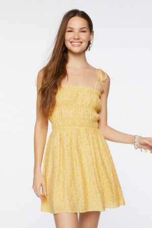 Vestido Forever 21 Floral Smocked Tie Strap Mini Mujer Amarillo Multicolor | zR86wd3gO1k