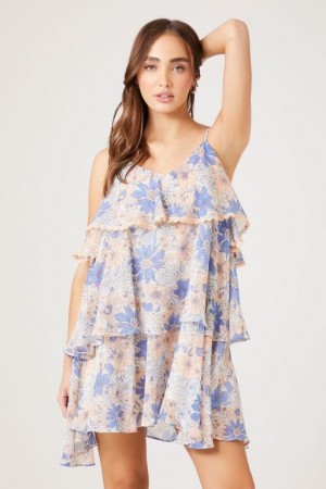 Vestido Forever 21 Floral Tiered Flounce Mini Mujer Blancas Multicolor | MWKoAbobjq9