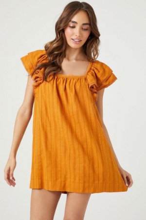 Vestido Forever 21 Flounce Sleeve Mini Shift Mujer Doradas | ugOiPimQ9Fk