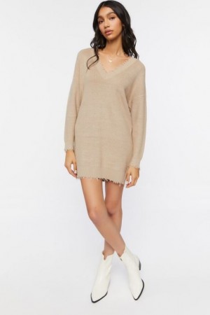 Vestido Forever 21 Frayed Sharkbite Mujer Kaki | MhDTSiydzgY