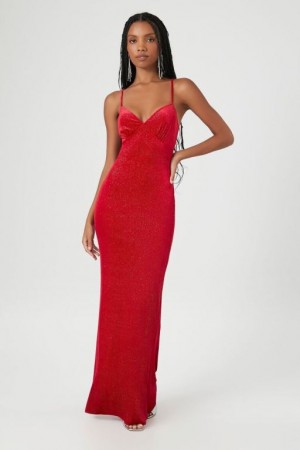 Vestido Forever 21 Glitter Cami Maxi Mujer Rojas Doradas | RGDIwIOoSl3