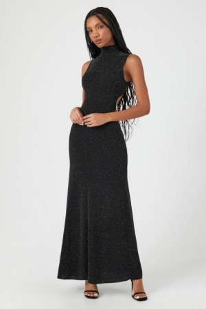 Vestido Forever 21 Glitter Cutout Maxi Mujer Negras | 8P6rvU26Xrl