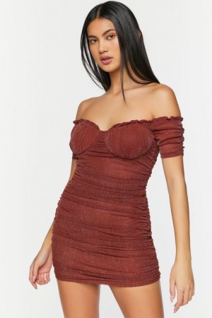 Vestido Forever 21 Glitter Knit Off The Shoulder Mini Mujer Marrones | v3o60sfA5HF