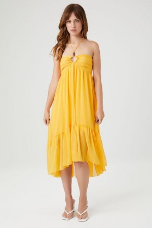 Vestido Forever 21 High Low Halter Maxi Mujer Naranjas | PQWjGoClKed