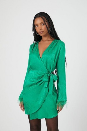 Vestido Forever 21 Jacquard Wrap Mini Mujer Verde | mQZQvJxJE6F