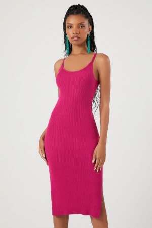 Vestido Forever 21 Knit M Slit Halter Midi Mujer Fucsia | oJqpQHpzdtR