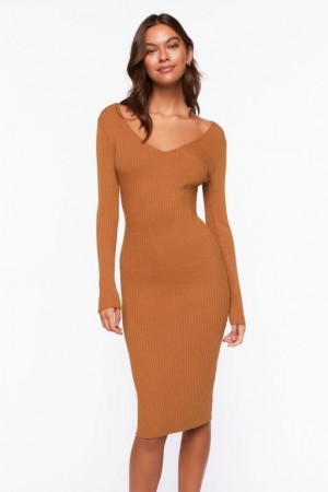 Vestido Forever 21 Knit Midi Mujer Marrones | Y6II6XKyz6S