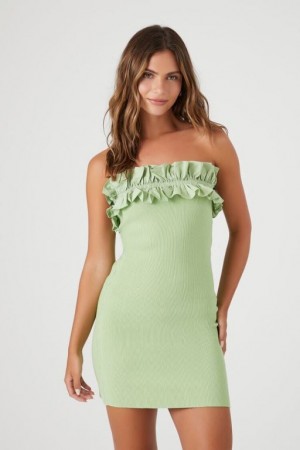 Vestido Forever 21 Knit Ruffle Bodycon Mujer Pistachio | 8HmQ7wB92LW