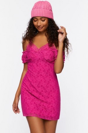 Vestido Forever 21 Lace Cami Cap Sleeve Mini Mujer Fucsia | pVOejISQoLz