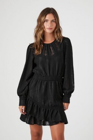 Vestido Forever 21 Lace Eyelet Mini Mujer Negras | YfTWaMBaCJp