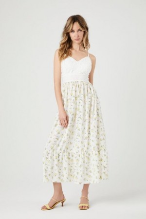 Vestido Forever 21 Lace Floral Print Maxi Mujer Blancas Multicolor | Abxu3nHCDxd