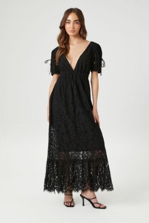 Vestido Forever 21 Lace Flounce Hem Maxi Mujer Negras | irIgPOnxKpX