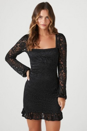 Vestido Forever 21 Lace Flounce Mini Mujer Negras | 8So6nb04bHX