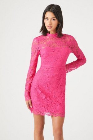 Vestido Forever 21 Lace Mock Neck Bodycon Mini Mujer Rosas | 8BbwA3b09cX