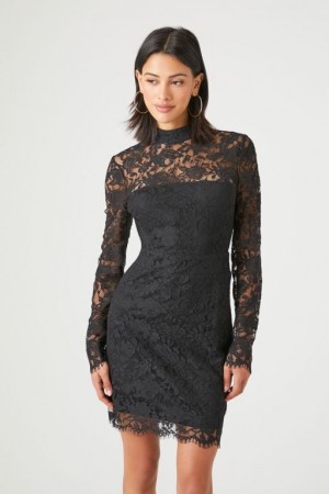 Vestido Forever 21 Lace Mock Neck Bodycon Mini Mujer Negras | q9Lce55uMYz