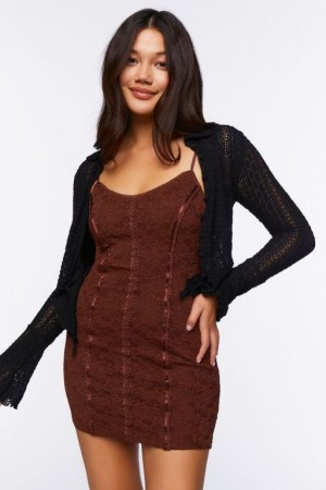 Vestido Forever 21 Lace Seamed Mini Mujer Cafe | MQ86VEwh3FA