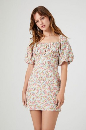 Vestido Forever 21 Lace Up Floral Print Mini Mujer Azules Multicolor | ay8XKuL56IZ