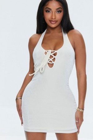 Vestido Forever 21 Lace Up Halter Mini Mujer Creme | ff2dawNSoZ7