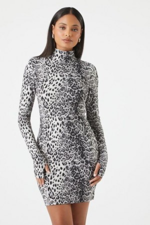 Vestido Forever 21 Leopard Print Contour Mini Mujer Gris Multicolor | 2jfMiII3tGy