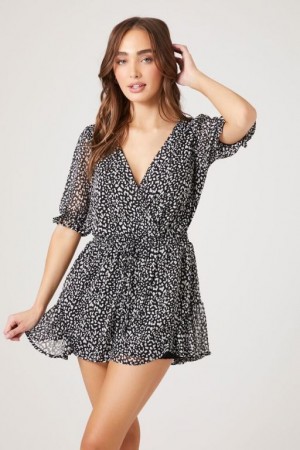 Vestido Forever 21 Leopard Print Surplice Romper Mujer Negras Blancas | z7Kw7aHaZwk