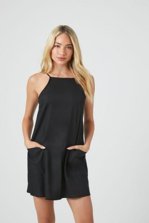 Vestido Forever 21 Linen Blend Cami Mini Mujer Negras | dWJZNI8JhnG