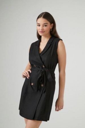 Vestido Forever 21 Linen Blend Sleeveless Wrap Mujer Negras | Rm6O0EC5QHI