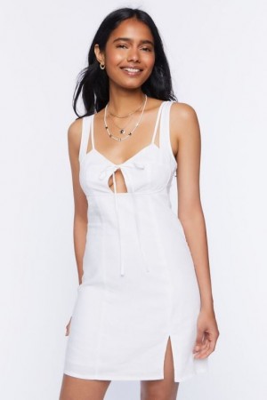 Vestido Forever 21 Linen Blend Tie Front Mini Mujer Blancas | daZBsOpm2Gw