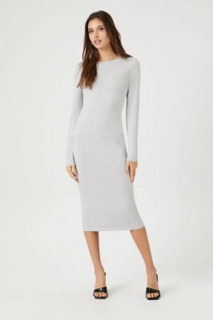 Vestido Forever 21 Long Sleeve Bodycon Midi Mujer Gris | ULNLNNIV0bu