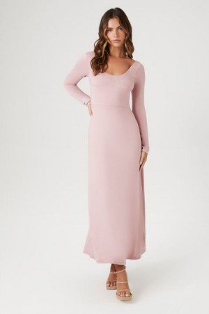 Vestido Forever 21 Long Sleeve Maxi Mujer Moradas | VYJtFiwpEPw