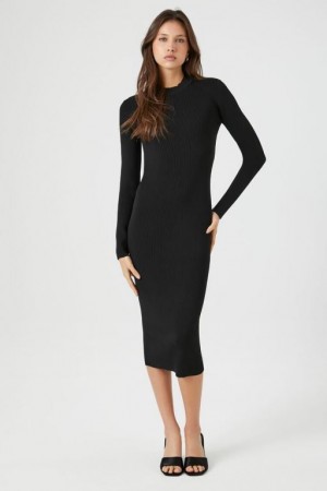 Vestido Forever 21 Long Sleeve Midi Mujer Negras | gSZk1BWOtI2