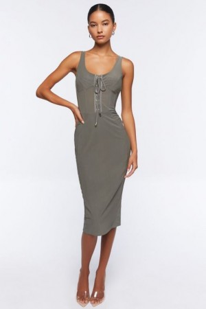 Vestido Forever 21 Mesh Corset Midi Mujer Gris | r2zu7zM08Iz