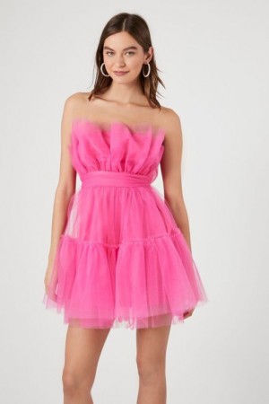 Vestido Forever 21 Mesh Strapless Mini Mujer Rosas | 8uxd6YDm2ws