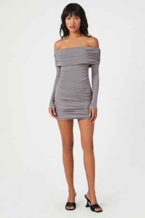 Vestido Forever 21 Off The Shoulder Foldover Mini Mujer Gris Oscuro | pRwN9qOzsRI