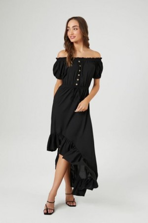 Vestido Forever 21 Off The Shoulder High Low Mujer Negras | 9J1HGinko0j