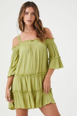 Vestido Forever 21 Off The Shoulder Mini Mujer Verde Oliva | q3RktGyxOKB