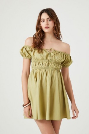 Vestido Forever 21 Off The Shoulder Mini Mujer Verde Oliva | eCMsKE4Lbpl