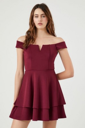 Vestido Forever 21 Off The Shoulder Mini Mujer Burdeos | aMTjjFYd7PW