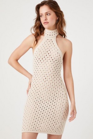 Vestido Forever 21 Open Knit Halter Mini Mujer Marrones | elnke2JUsvU