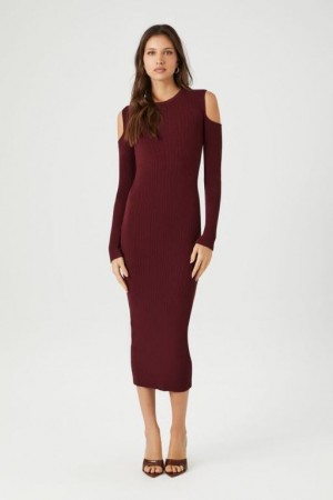 Vestido Forever 21 Open Shoulder Midi Mujer Burdeos | XuZHfYYF5KI