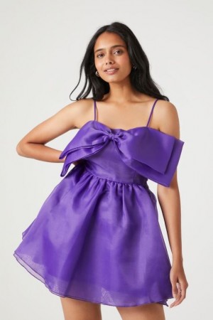 Vestido Forever 21 Organza Bow Mini Mujer Moradas | tA7XdJPHzbR