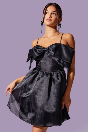 Vestido Forever 21 Organza Bow Mini Mujer Negras | e9XJ71FI7PG