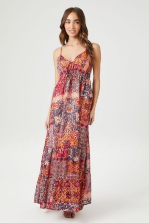 Vestido Forever 21 Ornate Floral Print Cami Maxi Mujer Azules Multicolor | hIahp8gpUAx