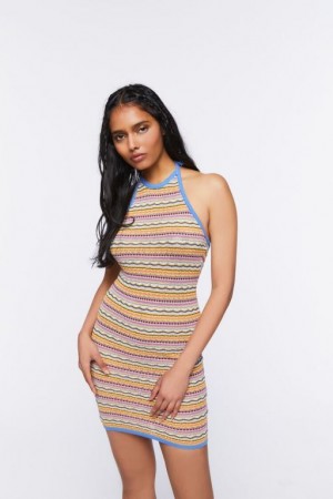 Vestido Forever 21 Ornate Halter Mini Mujer Azules Multicolor | XEHsLjuD6wg