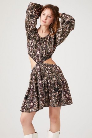 Vestido Forever 21 Ornate Print Cutout Mini Mujer Negras Multicolor | qzFMpHGpiZp