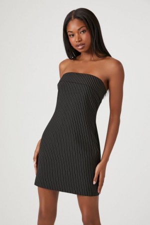 Vestido Forever 21 Pinstriped Strapless Mini Mujer Negras Blancas | 1ldGoqrHUW9