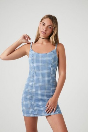 Vestido Forever 21 Plaid Cami Mini Mujer Azules Claro | eY87oRXXcar