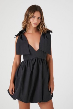 Vestido Forever 21 Plunging Bow Babydoll Mujer Negras | wShdZBOJd7h