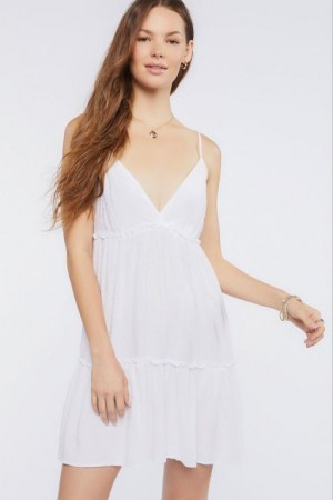 Vestido Forever 21 Plunging Cami Mini Mujer Blancas | 46puATuHYFo